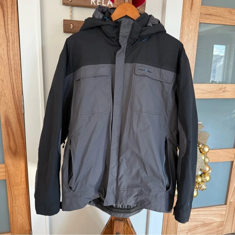 Field Gear Blk/Gray Winter Hooded‎ Full Zip Water-Resistant Jacket Insulated Lrg